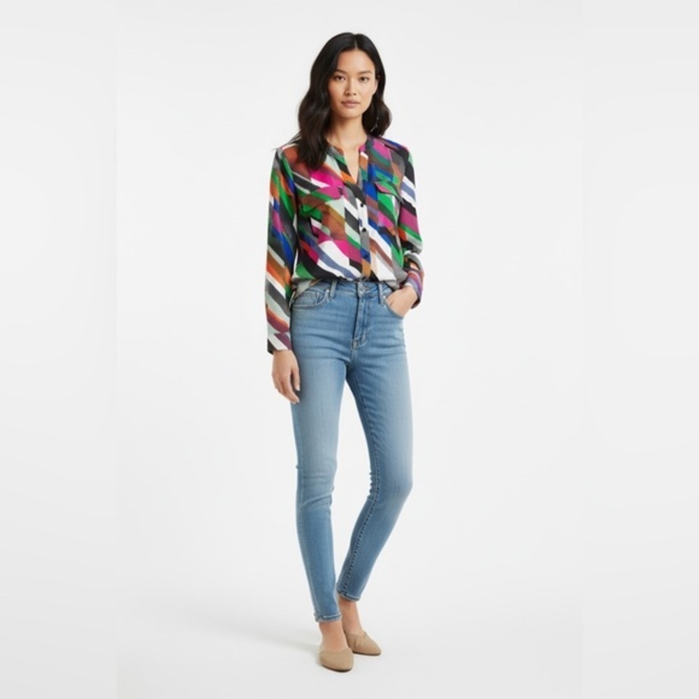 Calvin Klein Multicolor Geometric Button Front Blouse Size M